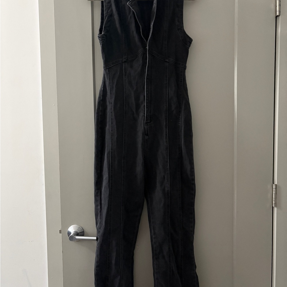 We The Free Black Sleeveless Denim Jumpsuit